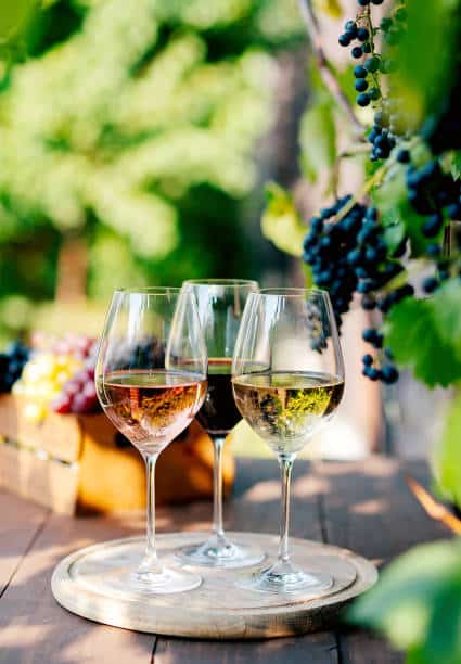 collection of three different wines in glasses