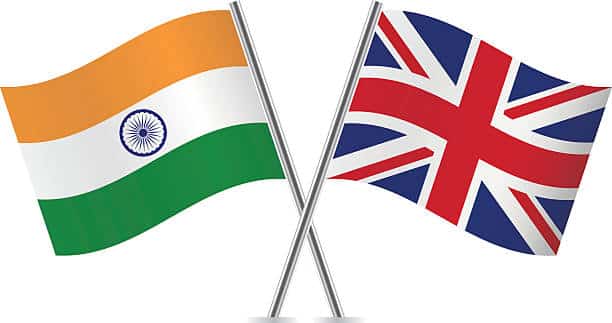 british and indian flags. vector illustration.